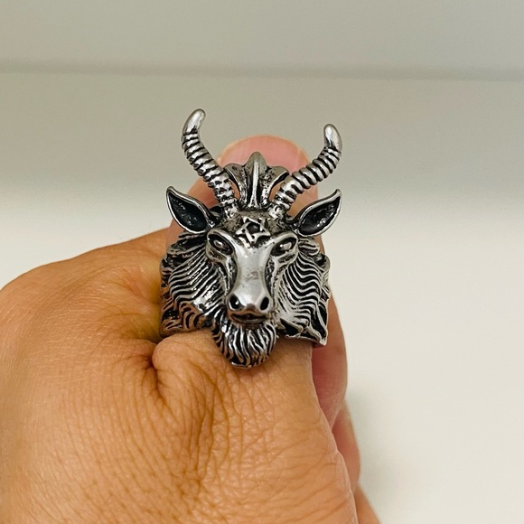 Brand New Unisex Size 2-3.5 Stainless Steel Satan Star of David Ram Worship - Picture 6 of 7